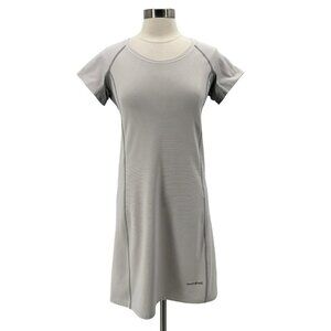MontBell Striped Gray White Short Sleeve Dress Womens Medium